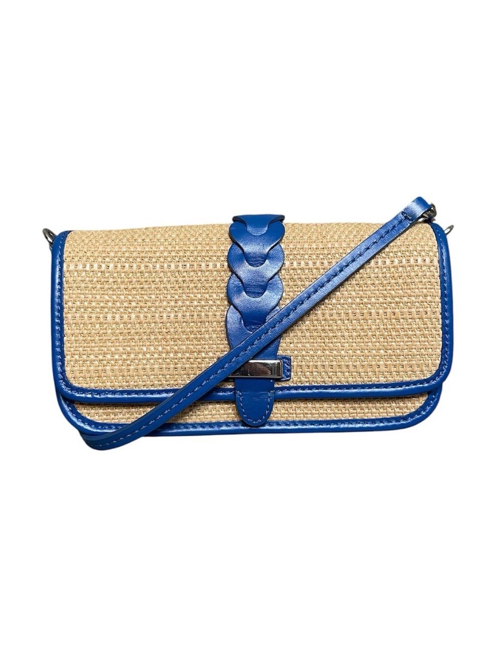 Fossil Straw Shoulder Bag w/ Blue Leather Accenting & Strap